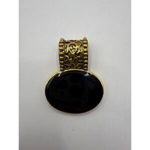 Vintage Gold Tone Black Oval Pendant Only – Ornate Bail